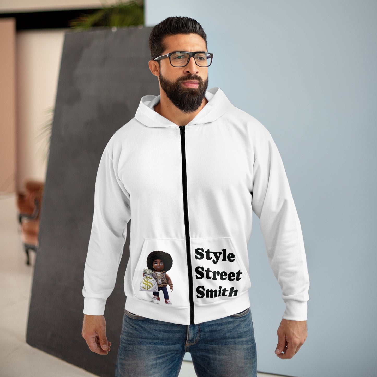 StyleStreetSmith Unisex Zip Hoodie, Street Style Hooded Sweatshirt, Fashion Statement Jacket, Urban Cool Outerwear, Hipster Apparel