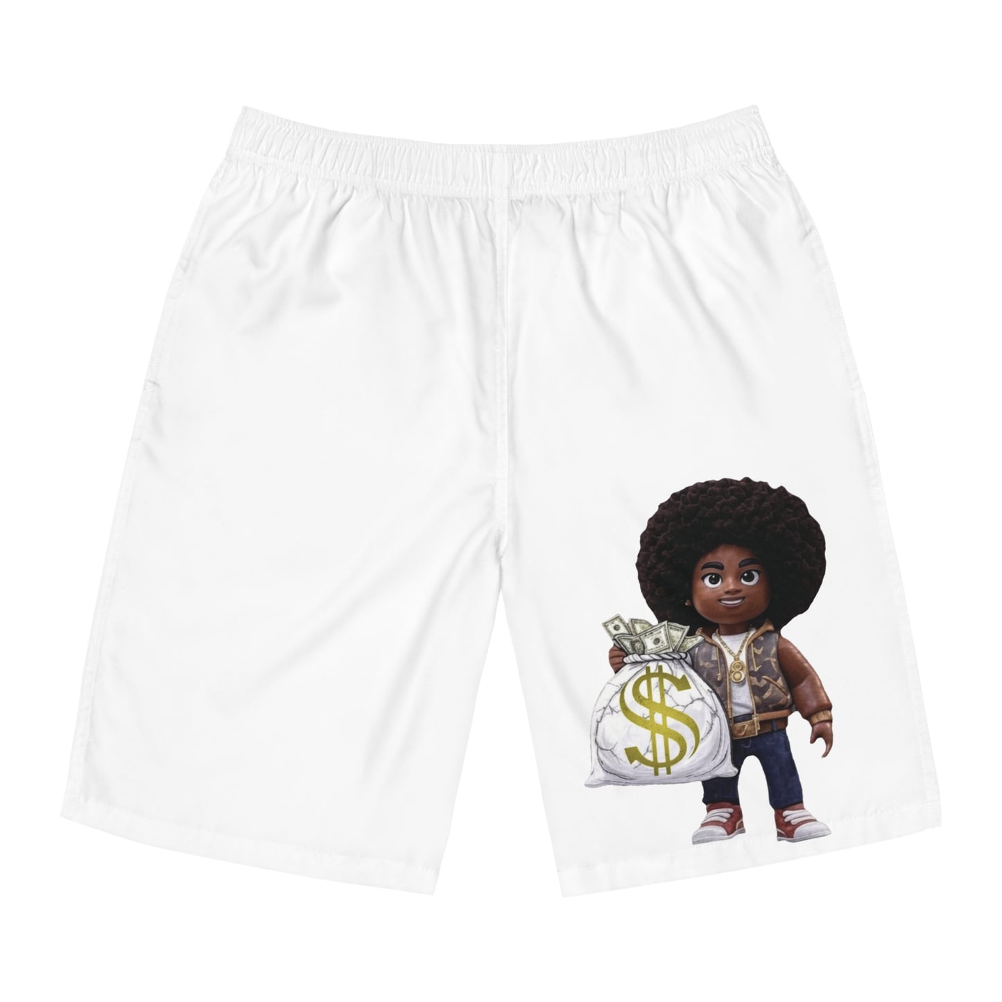 Men's Board Shorts, "Hustle like the block's watchin" Official quote, Swimwear, Summer Beachwear, Workout Clothes, Athletic Apparel, Custom