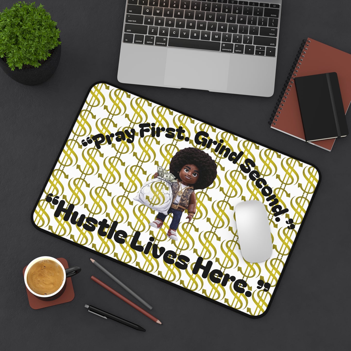 Motivational Desk Mat - Hustle Lives Here | Office Decor, Work From Home Gift, Inspirational Accessory, Productivity Boost