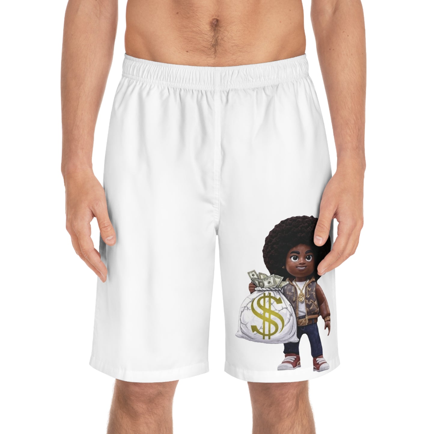 Men's Board Shorts, "Hustle like the block's watchin" Official quote, Swimwear, Summer Beachwear, Workout Clothes, Athletic Apparel, Custom